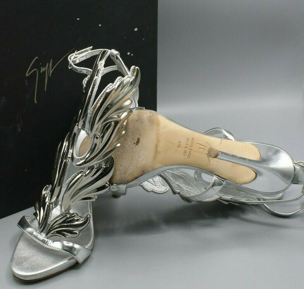 Giuseppe Zanotti Cruel Wing Metallic Silver Sandals Size 37.5 EUR/7 US