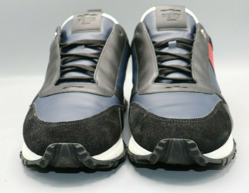 FENDI Leather Lightning Bolt Applique Blue/Black/White/Red Sneakers Size 10/43.5
