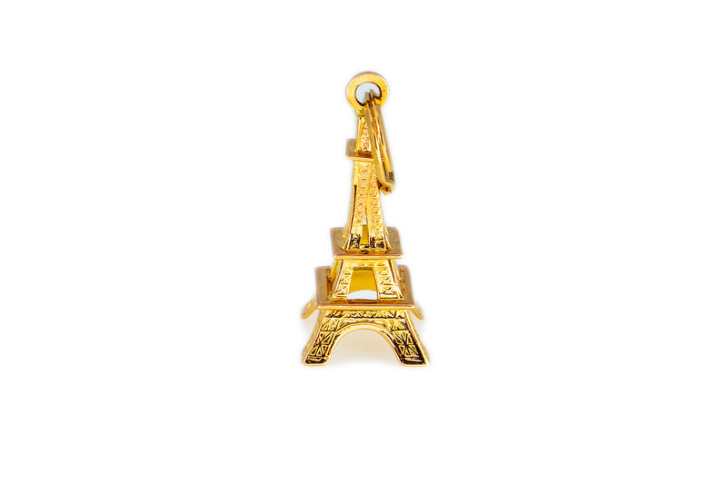 Italian Charm Gustave Eiffel Tower Paris Monument 14K 585 Yellow Gold Pendant