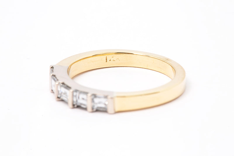 Straight Baugette Two Tone Stackable Wedding Band Ring 14k 585 Size 7