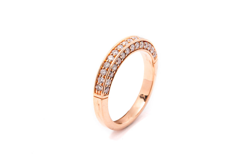 Three-Sided Pave Diamond Rose Gold 14k 585 Wedding Band Ring Size 7