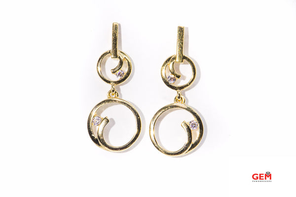 Cubic Zirconia Drop Open Circle 18K 750 Yellow Gold Pair Earrings