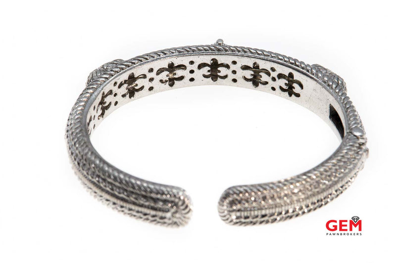 Judith Ripka Cubic Zirconia Pave Heart Hinged Cuff 925 Sterling Silver 6.5" Open Bangle Bracelet