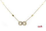 Dyadema Station Infinity Pendant Cubic Zirconia 14K 585 Yellow Gold 19" Necklace