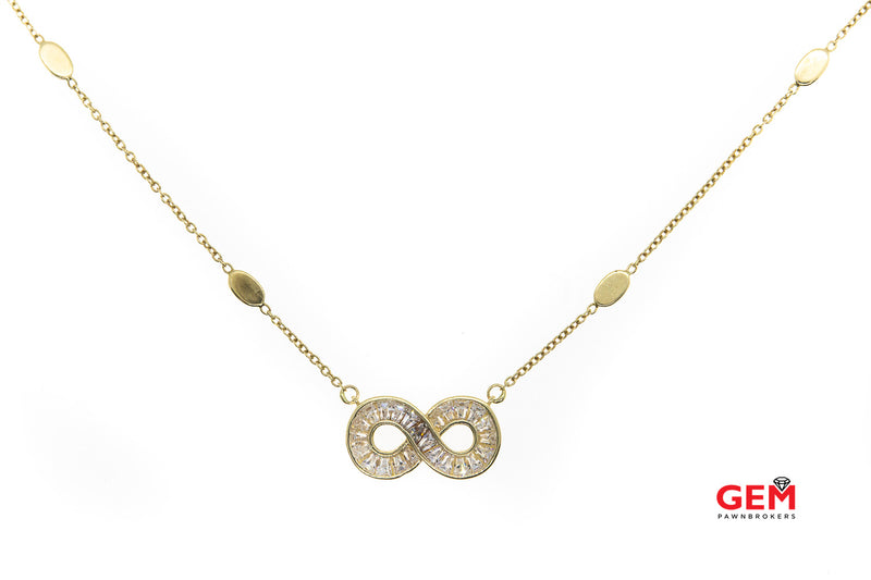 Dyadema Station Infinity Pendant Cubic Zirconia 14K 585 Yellow Gold 19" Necklace