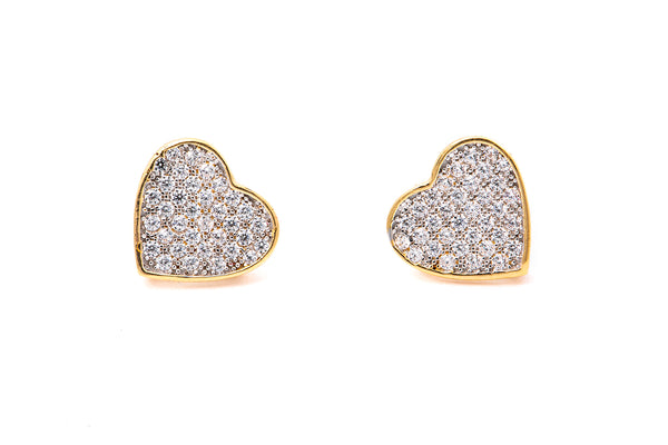 Cubic Zirconia CZ Pave Mini Heart 14k 585 Yellow Gold Earrings