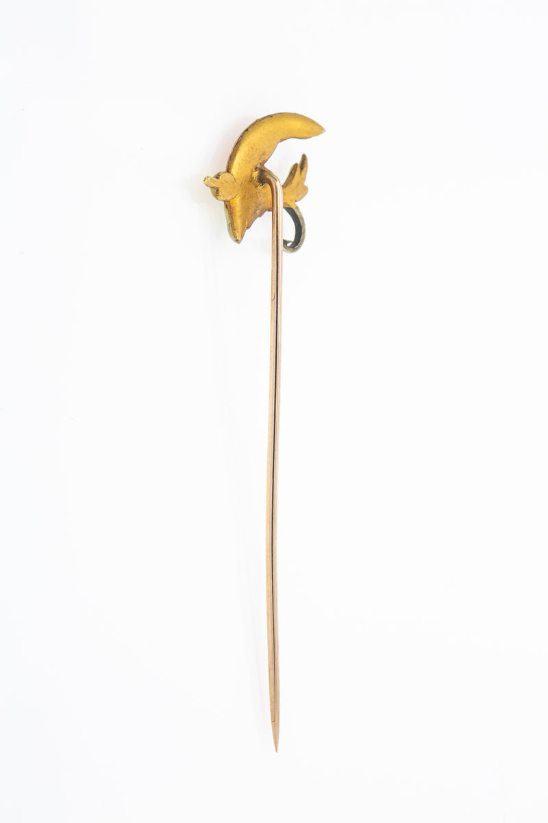 Antique Fly Fisherman Flies Sportsman Barb Enamel Yellow Gold Lapel Stick Pin