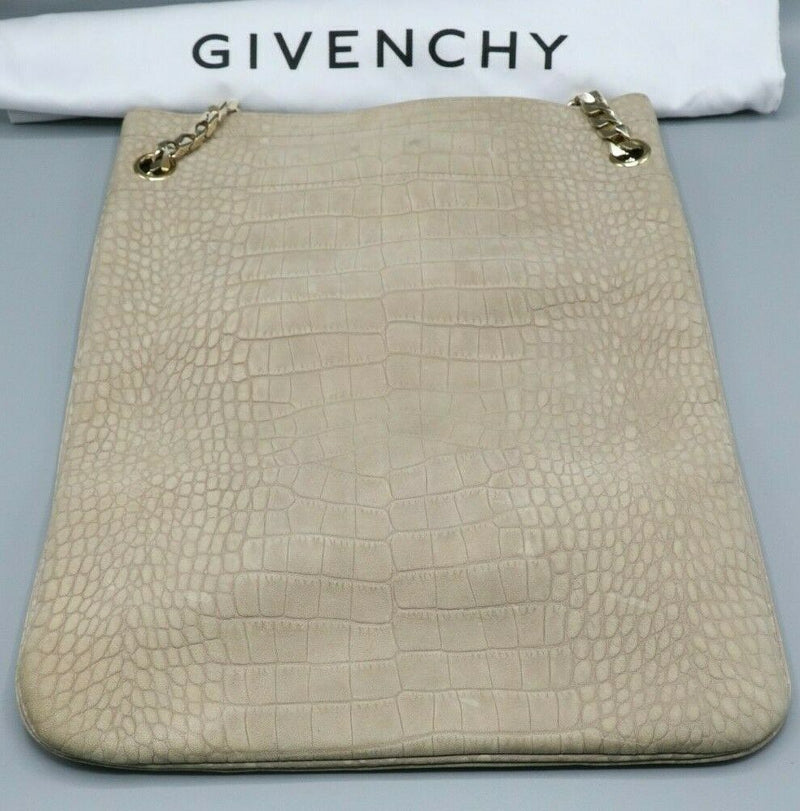 Givenchy Tan Leather Crocodile Print Maison Tote w/Chain Strap