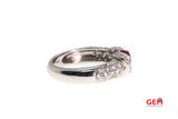 Natural Oval Ruby & Diamond Cluster Pave Band Italy 18K 750 White Gold Ring Size 6
