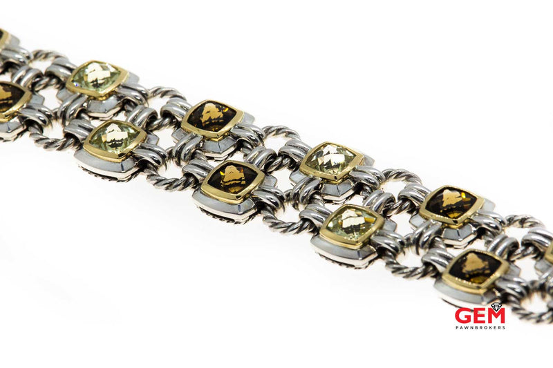 David Yurman Prasiolite & Quartz Renaissance Two Row 925 Sterling Silver & 18K 750 Cable Bracelet