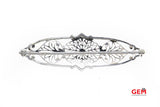 Navette Pierced Filigree Victorian Floral Pattern Motif Milgrain Accent Brooch 10K 417 White Gold Lapel Pin