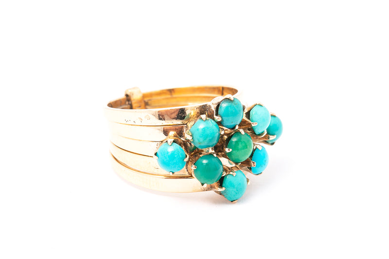 Antique 5 Row Stackable Turquoise Band Ring 14k 585 Yellow Gold