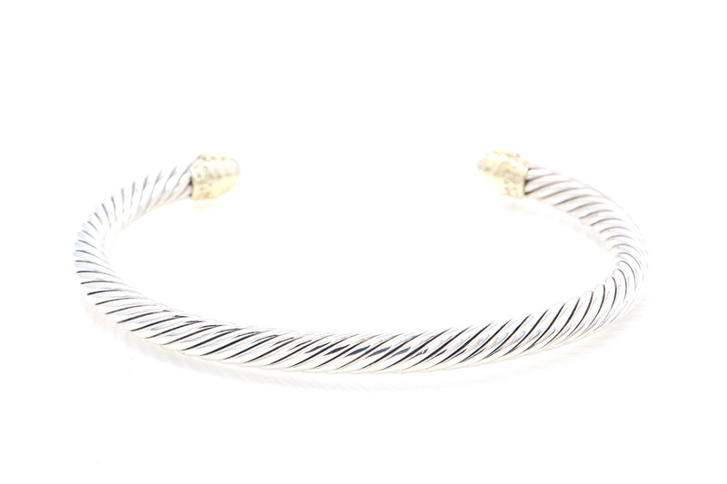 David Yurman DY 5mm Cable Classic Pearl Bangle Bracelet Sterling Silver Yellow Gold