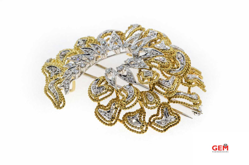 Diamond Cluster Wreath 18K 750 Yellow & White Gold Brooch