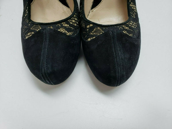 Fendi Women's Black Lace Round Toe Suede Heels | Size 7 US, 37.5 EUR