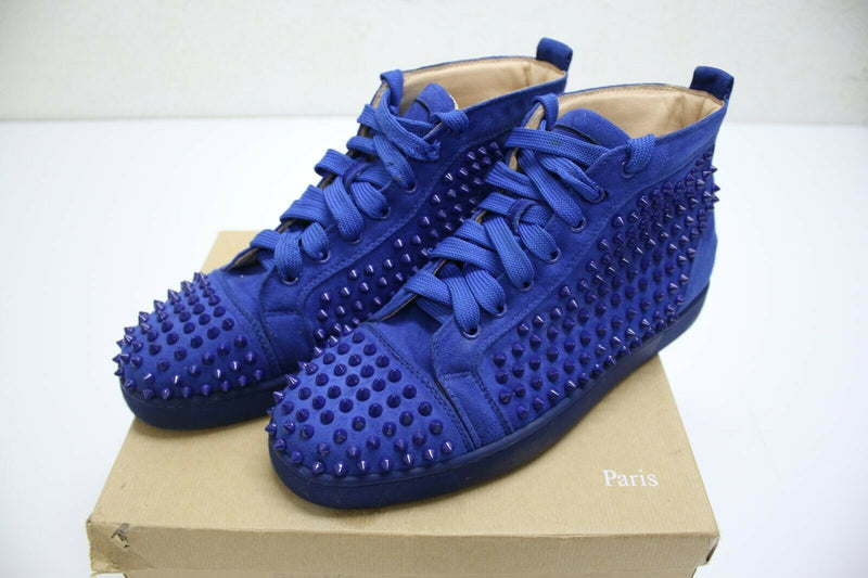 Christian Louboutin Mens Louis Spikes Flat Blue Suede High Top 45 EUR/10.5 US
