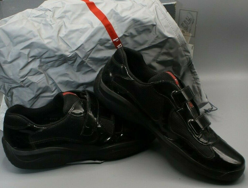Prada Vernice Bike Black Patent and Mesh Velcro Sneaker Size 10