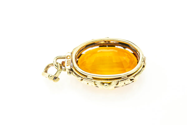 Vintage Citrine Gemstone Art Nouveau 14k 585 Yellow Gold Charm Pendant