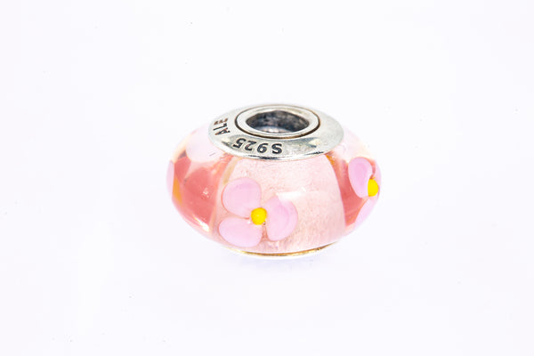 Pandora Pink Flower Daisy Murano Glass Sterling Silver 925 Bead Charm