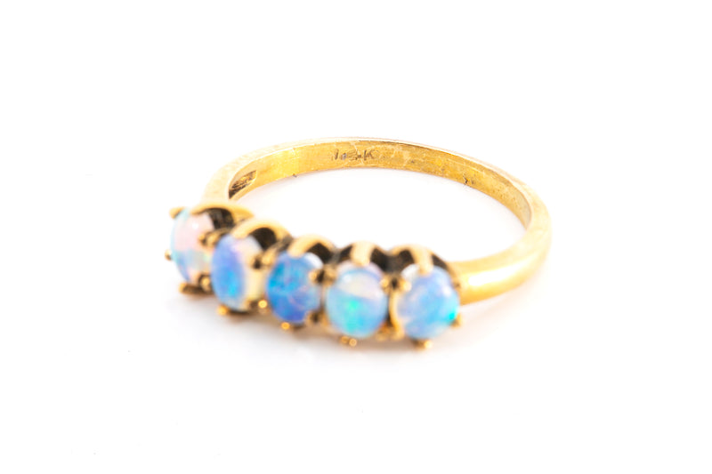 Antique Opal 5 Stone Band 14k 585 Yellow Ring Size 6
