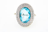 Solitaire Aquamarine Rope Accent 14K 585 White Gold Ring Size 8 1/4