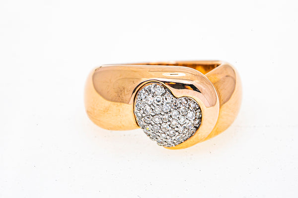 Diamond Pave Heart Band 14K 585 Rose Gold Ring Size 7