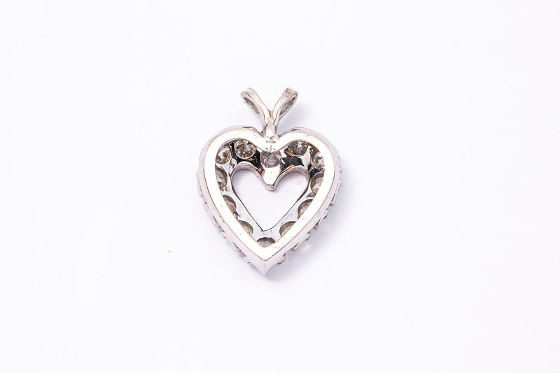 Antique Open Diamond Accent Love Heart Drop Charm 14K 585 White Gold Dangle Pendant