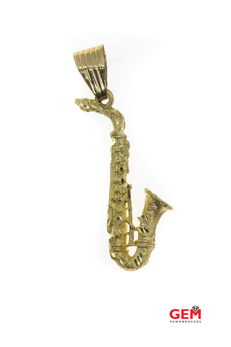 Vintage Musical Instrument 14k 585 Solid Yellow Gold Saxaphone Charm Pendant