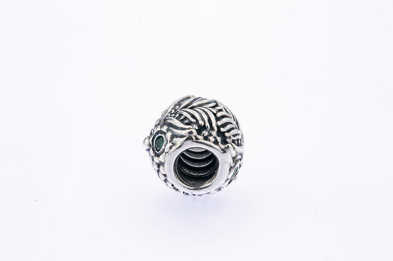 Pandora Wise Owl Green Cubic Zirconia Eyes Sterling Silver Bead Charm