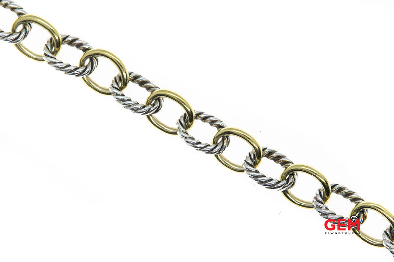 Designer Oval Link 9.5mm Cable Solid 18K 750 Yellow Gold & 925 Sterling Silver 8" Bracelet