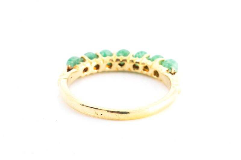 Beaded Emerald 18k 750 Yellow Gold Band Ring Size 7