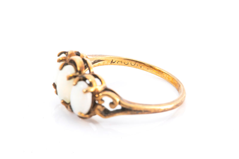 Art Nouveau 14k 585 Dason Opal Three Stone Band Ring Size 6