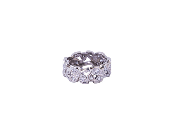 Vine Motif Eternity Leaf Diamond Pierced Band 14K 585 White Gold Ring Size 5 1/2
