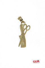 Barber HairStylist Comb Sissor Charm Pendant 14Kt Yellow Gold 585