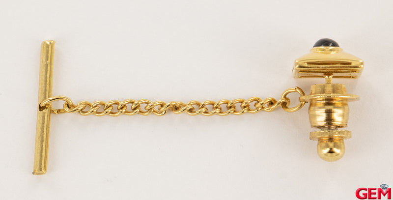 Black Star Sapphire Gemstone 18k 750 Yellow Gold Stickpin Tie Pin