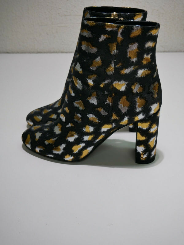 Saint Laurent YSL Loulou Metallic Leopard Jacquard Ankle Boots Eur Sz 39 US Sz 9