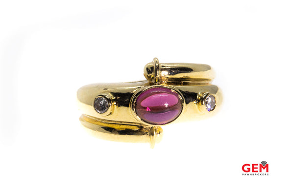 Natural Pink Cabochon Tourmaline & Diamond Accent Wrap 14K 585 Yellow Gold Ring Size 9 1/2