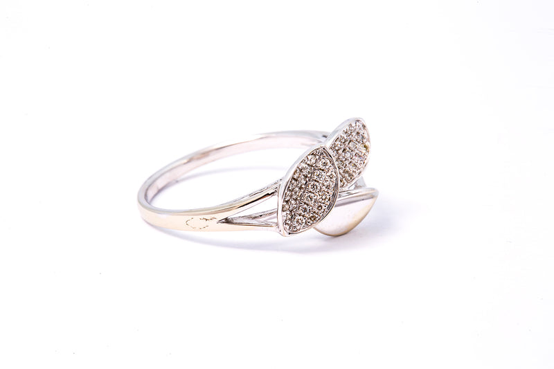 Diamond Flower Petal Leaf 14k 585 White Gold Cluster Ring Size 6.5