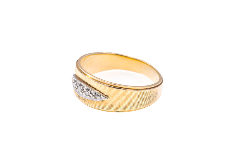 Vintage Sateen Finished Diamond Wedding Band Ring Two Tone Gold Size 11