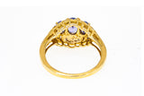 Vintage STS Victorian Natural Three 3 Stone Tanzanite & Diamond Cluster 14K 585 Gold Cocktail Ring Size 7