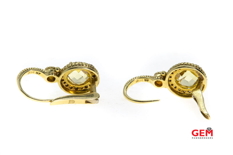 Judith Ripka 14 KT Yellow Gold Diamond Canary Crystal Drop Earrings