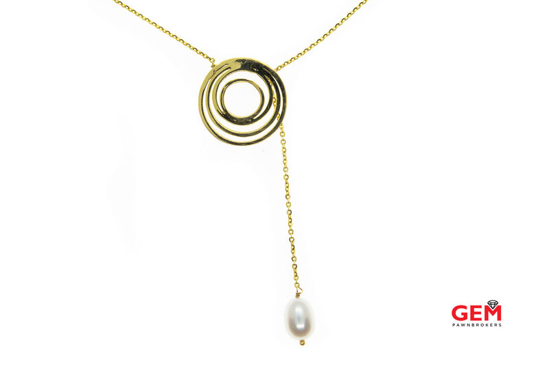 Dafineh Gallery Drop Pearl Threader Pendant 18K 750 Yellow Gold 15.5" Necklace