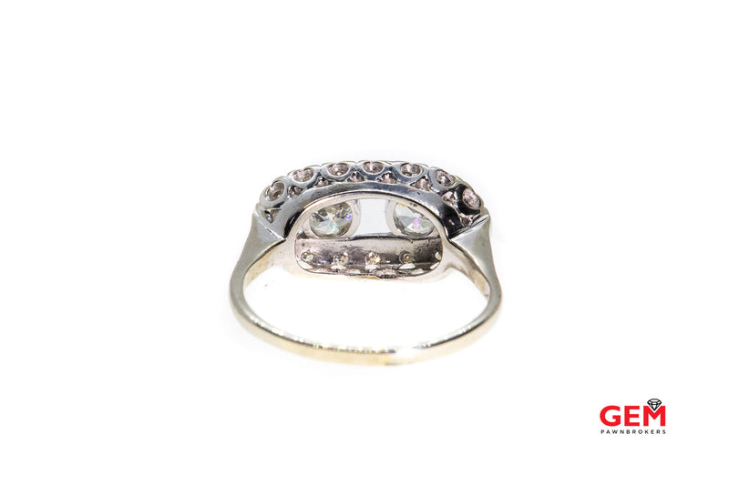 Antique Edwardian Dueling Diamond 14k 585 White Gold Ring Size 8.5