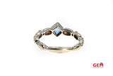 Natural Princess Cut Blue Topaz & Diamond Accent Beaded Station Band 14K 585 White Gold Ring Size 7 3/4