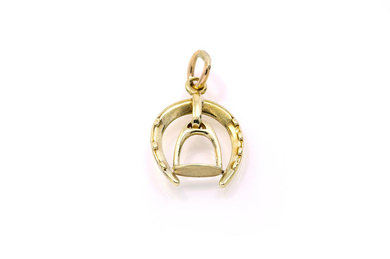 Vintage Equestrian Horse Shoe Spur Charm Pendant 14k 585 Yellow Gold