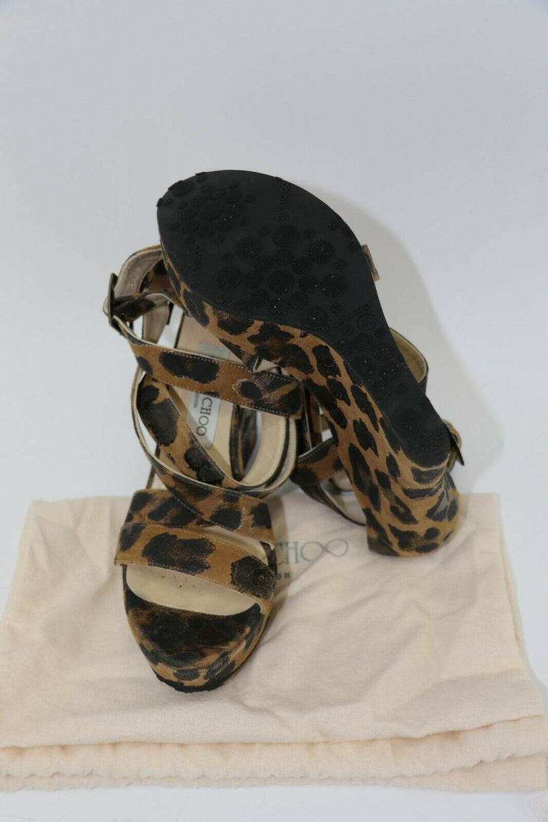 Jimmy Choo Leopard Print Wedge Sandals Size 38/9