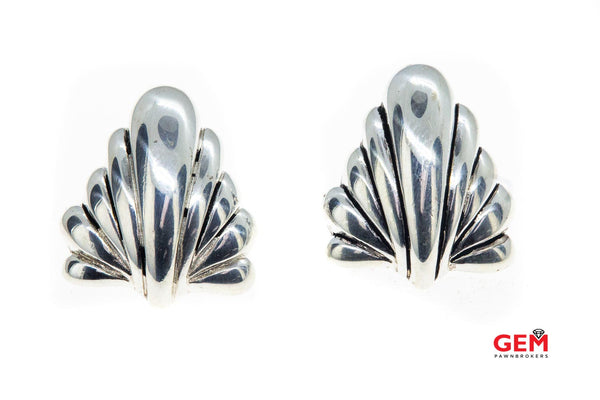 Designer Airess Sterling Silver 925 Ribbed Puff Shell Pair Earrings