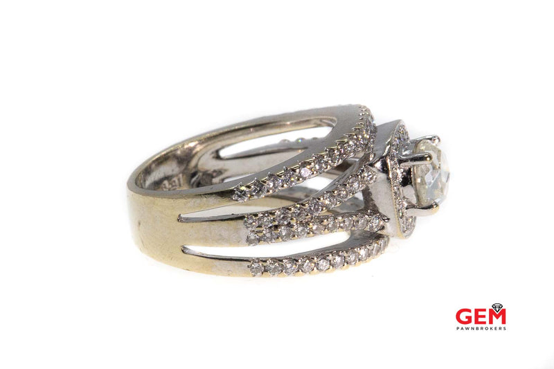 Rose Cut Diamond & Round Cluster Milgrain Halo 18K 750 White Gold Engagement Ring Size 7