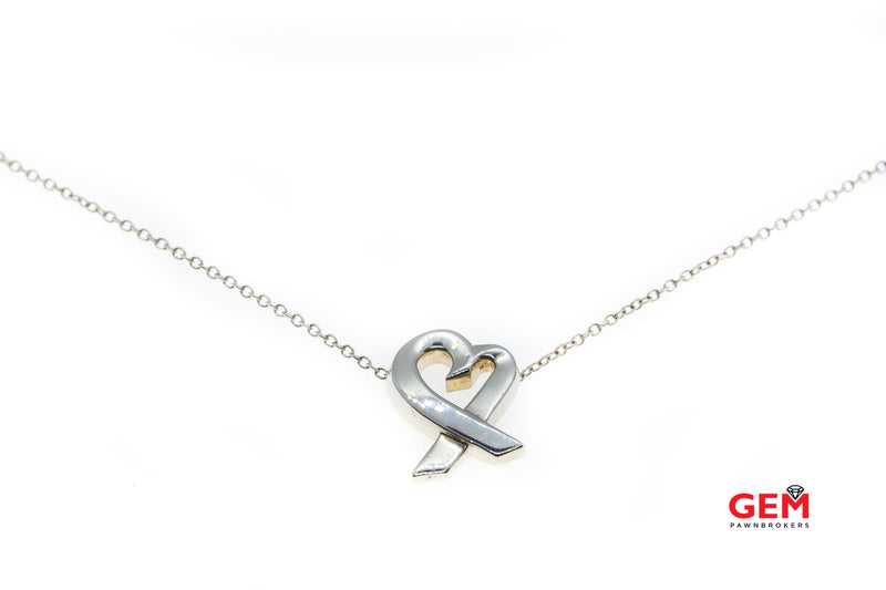 Tiffany & Co Paloma Picasso Heart Ribbon Pendant 925 Sterling Silver Necklace 17"