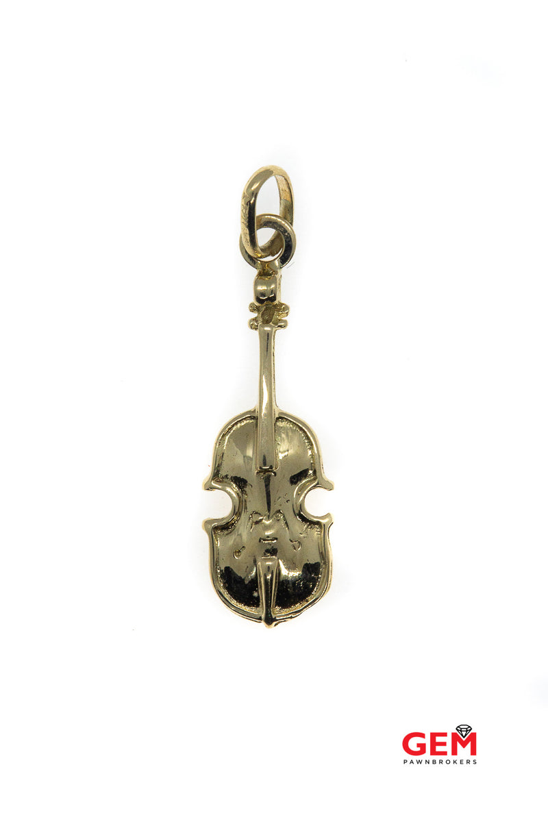 Music Instrument Classical Baroque Cello Charm Solid Italy 14K 585 Yellow Gold Musical Violoncello Pendant Musician